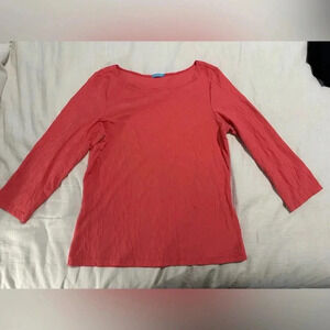 J. McLaughlin Boatneck 3/4 Sleeves Coral Textured Cable Chain Catalina Top Large